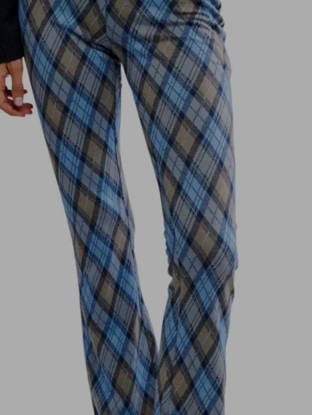 Free People Women’s Boot Cut Plaid Pants - Blue Gray